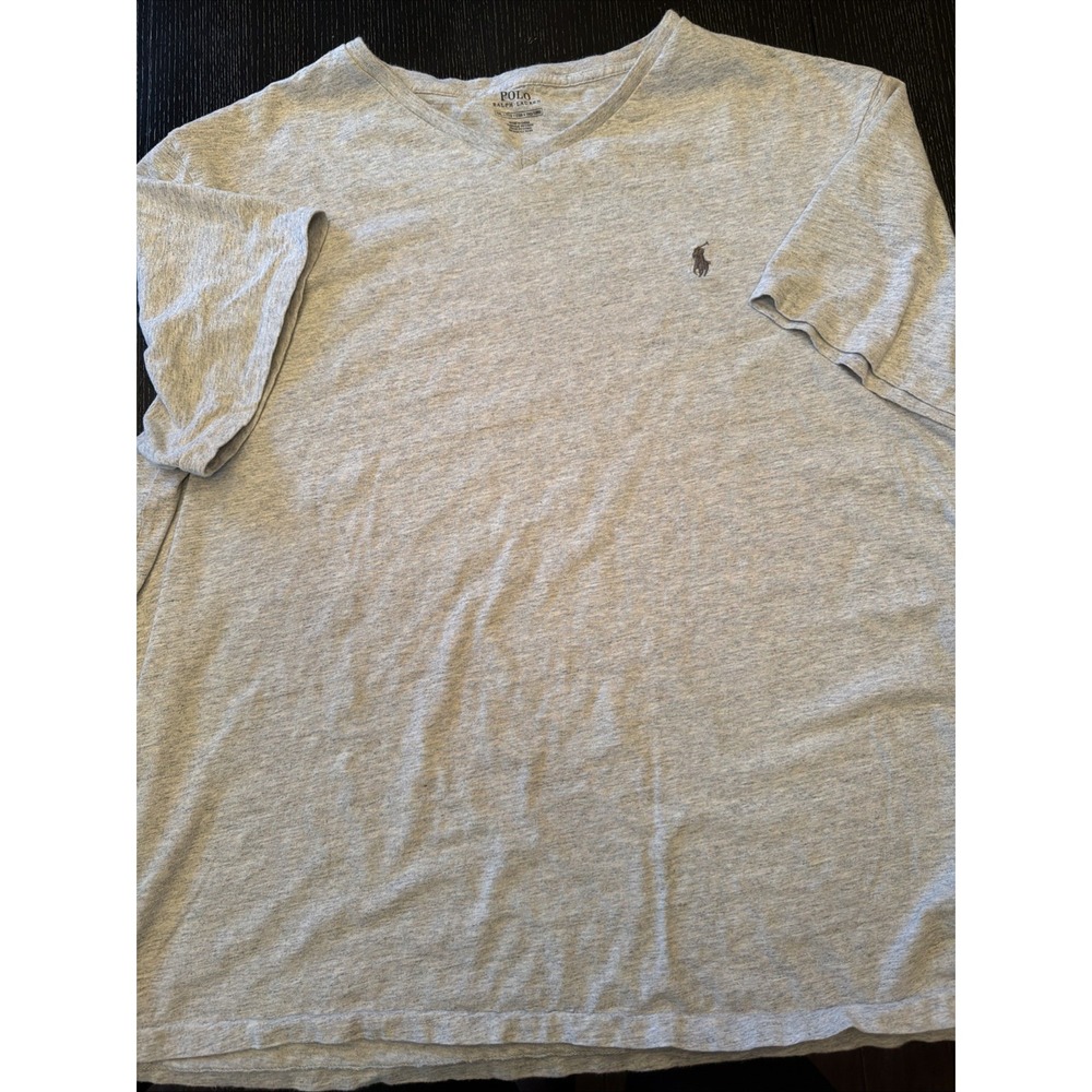 Polo Ralph Lauren Heather Gray V-Neck Tee Brown Pony Mens XXL (D)